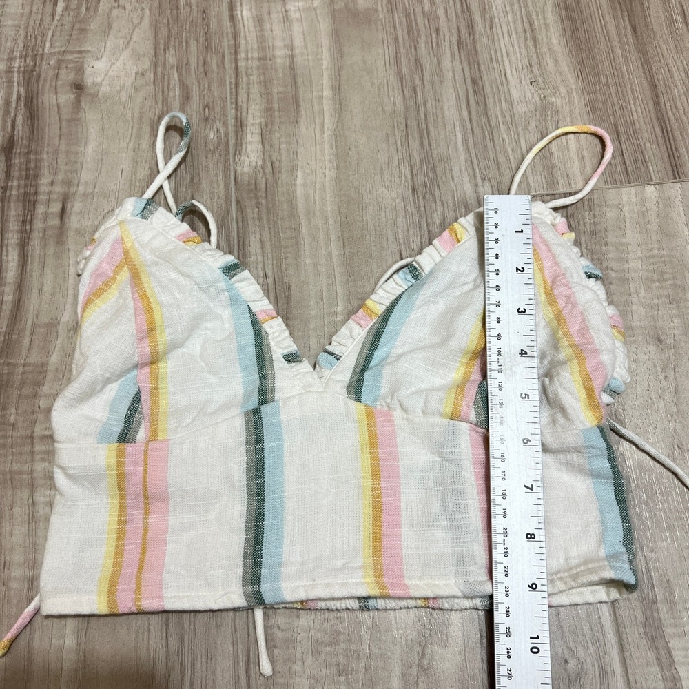 Billabong x The Salty Blonde Pastel Striped Ruffle Crop Cami Top Women's Size S - Picture 6 of 8